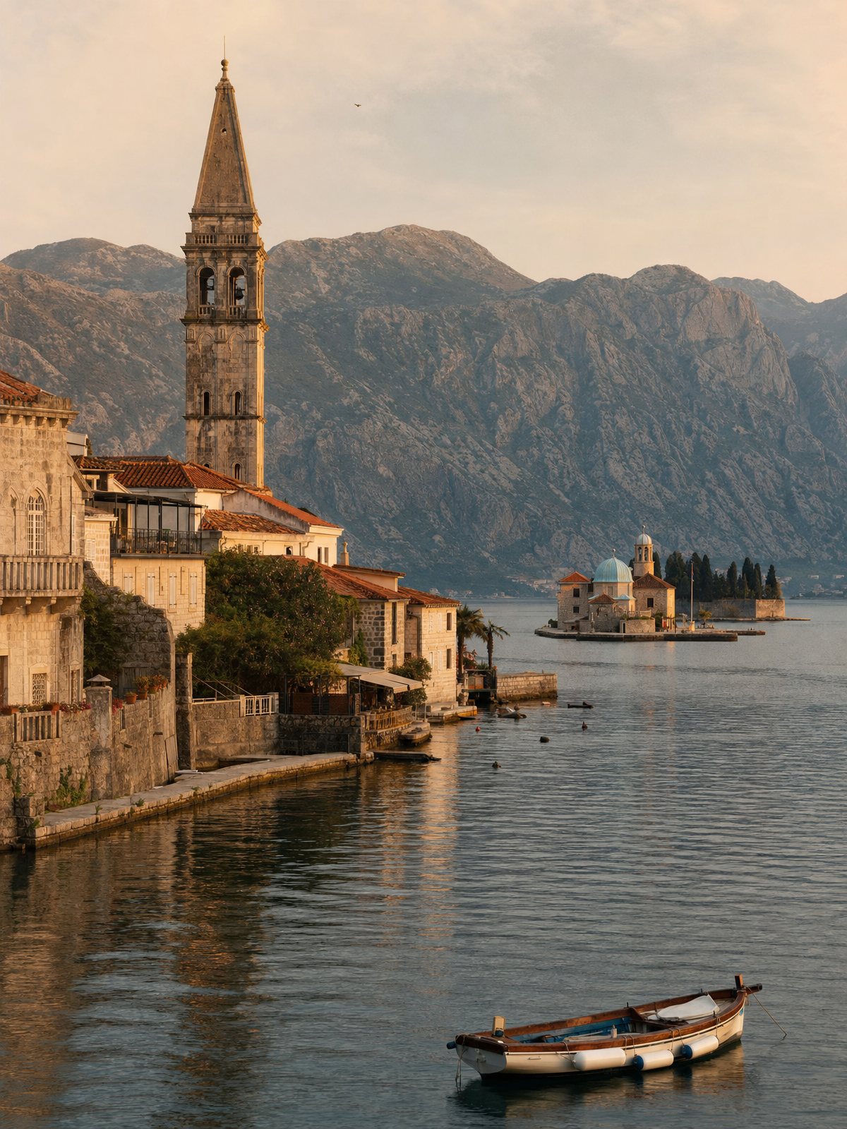 Perast 和科托尔老城（AI 示意图）