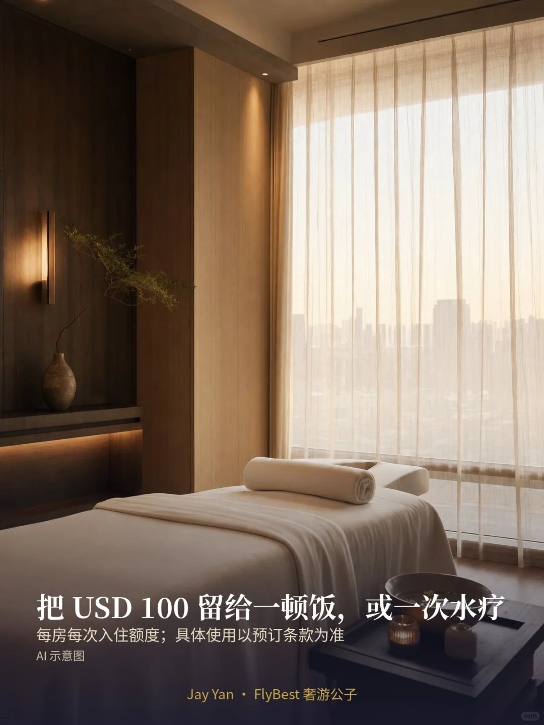 把 USD 100 留给一顿饭，或一次水疗（AI 示意图）